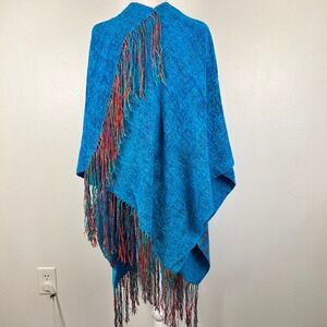 ilLOOMinations Daniel Webb Turquoise Poncho Sweater Artsy Unique Art to Wear